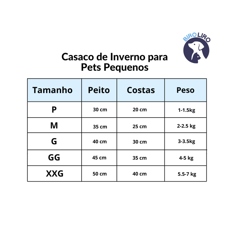 Casaco de Inverno para Pets Pequenos